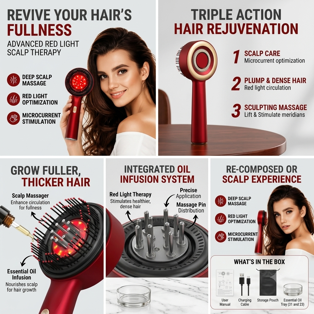 Premium 3-1 Red Light Therapy Scalp Massager Comb | Oil Massager For Scalp Hair | Electric Hair Massager Comb | Hair Massager Machine | 3 In 1 Hair Oil Applicator | Head Relaxation At Home